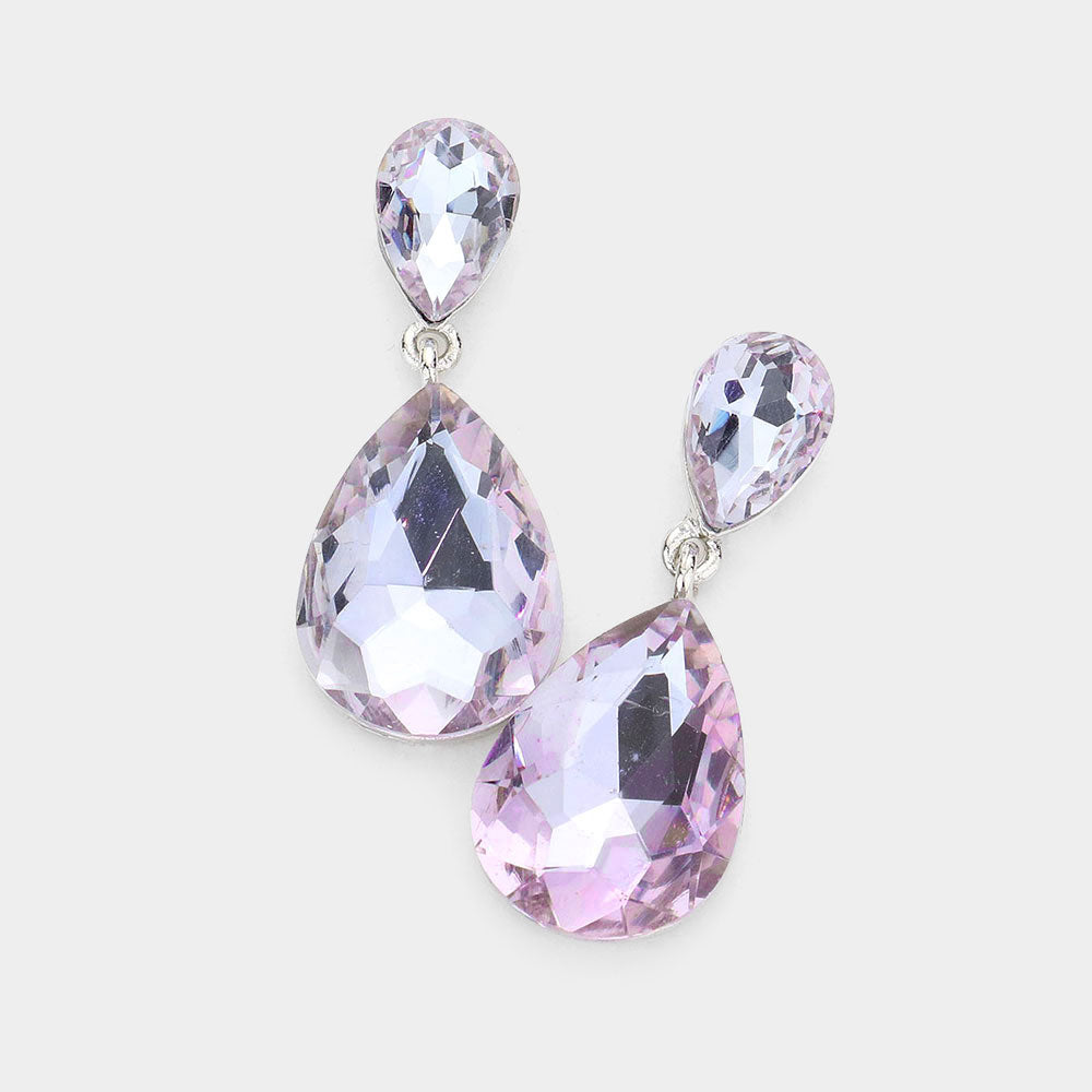 Little Girls Violet Double Crystal Teardrop Evening Earrings