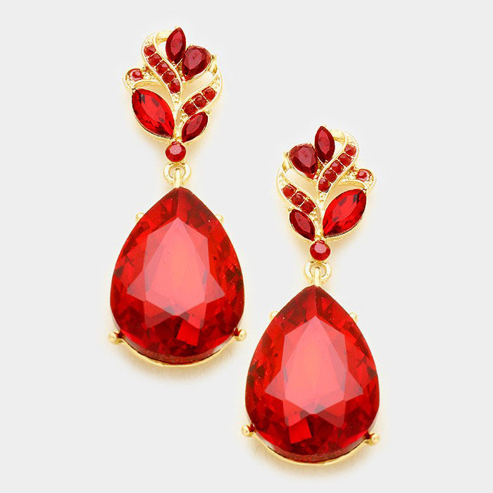 Red Crystal Teardrop Earrings on Gold