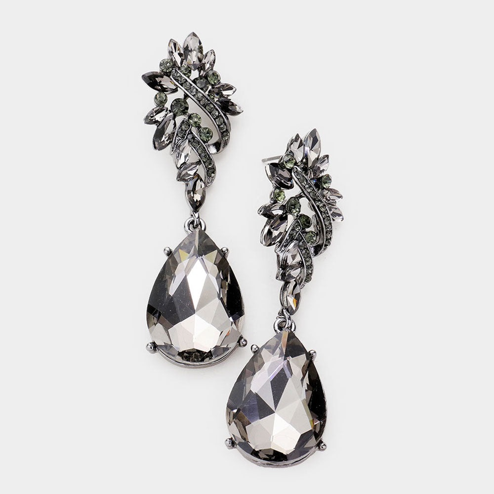 Black Diamond Crystal Teardrop Rhinestone Pageant Earrings | Homecoming Jewelry