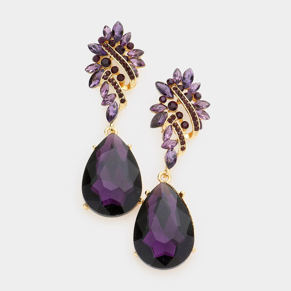 Amethyst Crystal Teardrop Rhinestone Pageant Earrings | Homecoming Jewelry