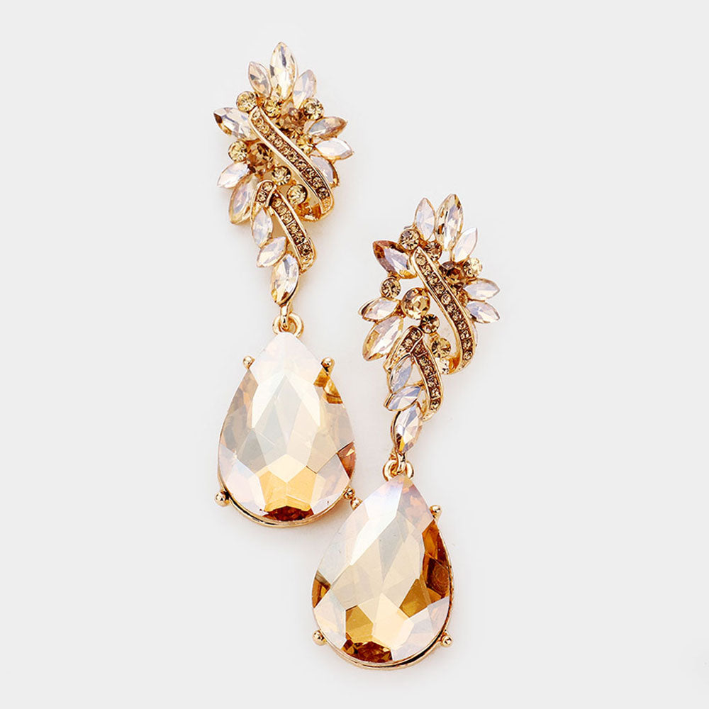 Gold Crystal Teardrop Rhinestone Pageant Earrings | Homecoming Jewelry