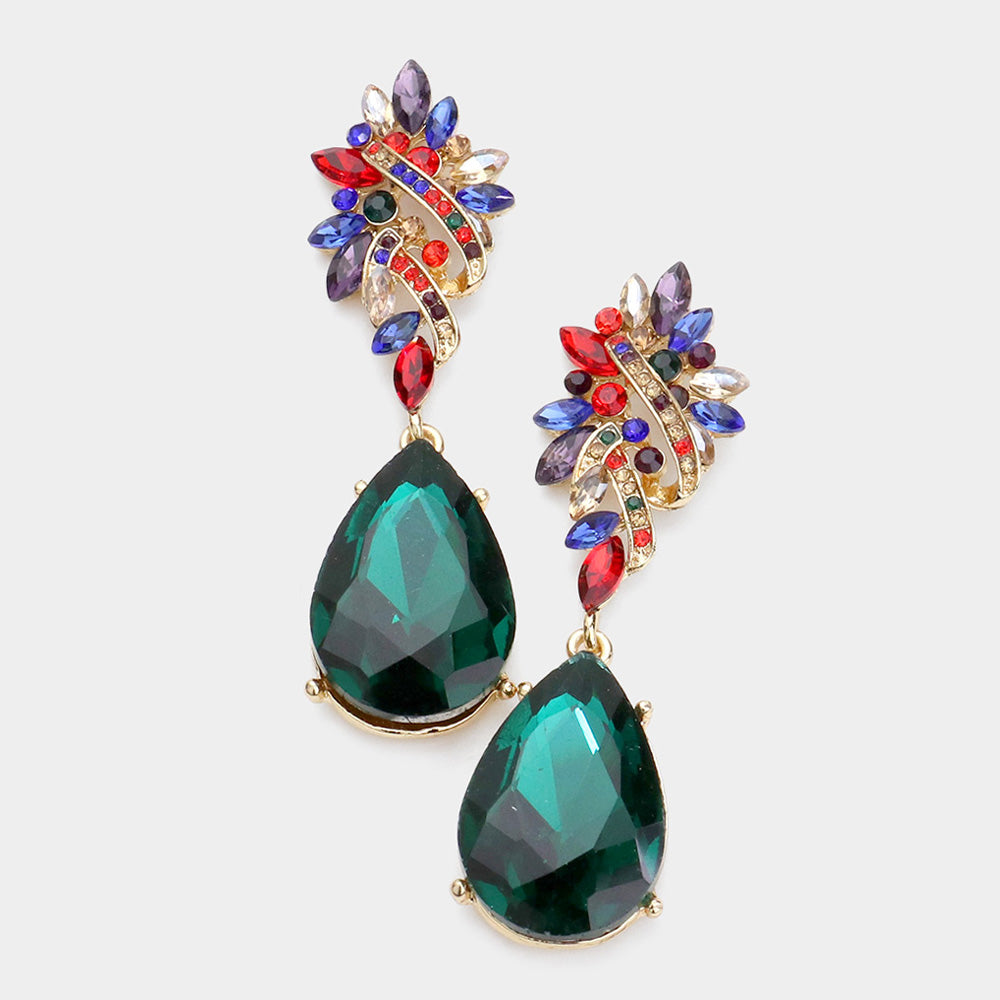 Multi-Color Crystal Teardrop Rhinestone Pageant Earrings | Homecoming Jewelry