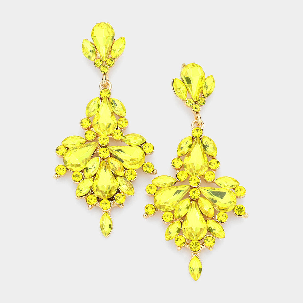 Yellow Crystal Chandelier Earrings 