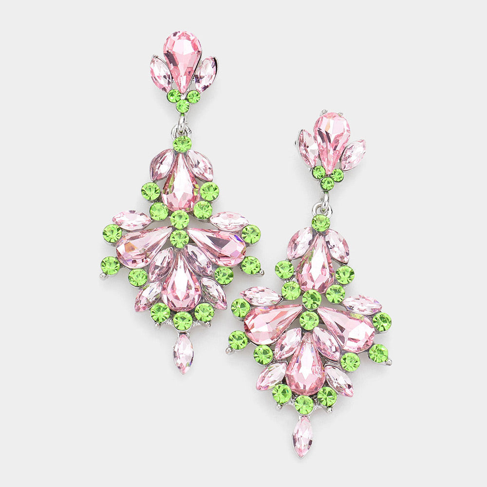 Pink/Green Crystal Chandelier Earrings  | 542226