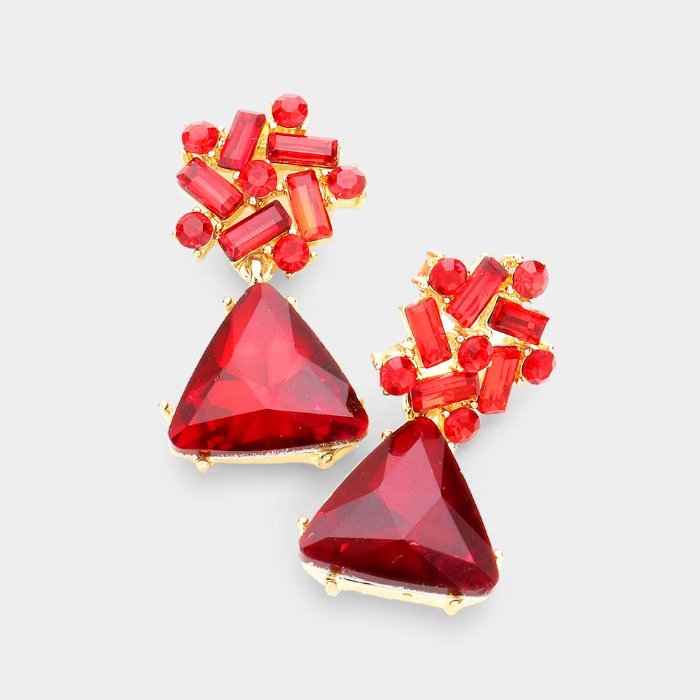 Small Red Crystal Triangle Stone Dangle Pageant Earrings | Interview Earrings