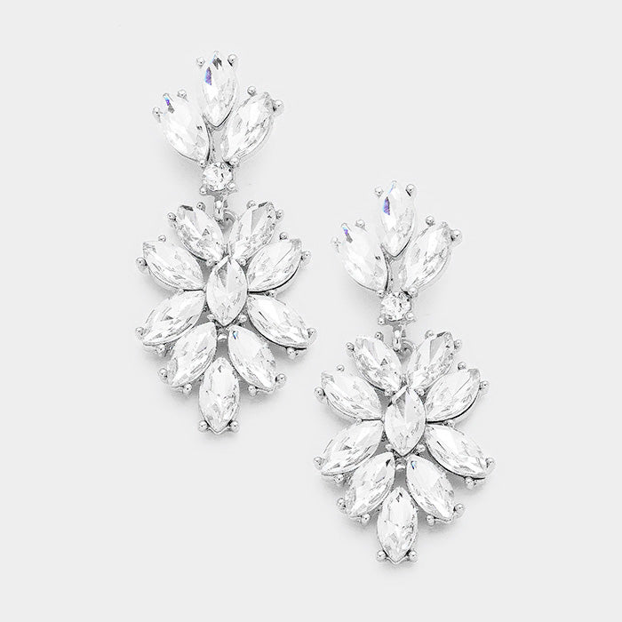 Clear Crystal Oval Cluster Vine Pageant Earrings 