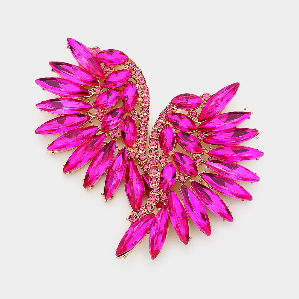 Fuchsia Marquise Stone Winged Pageant Earrings | Prom Earrings | Fashion Earrings