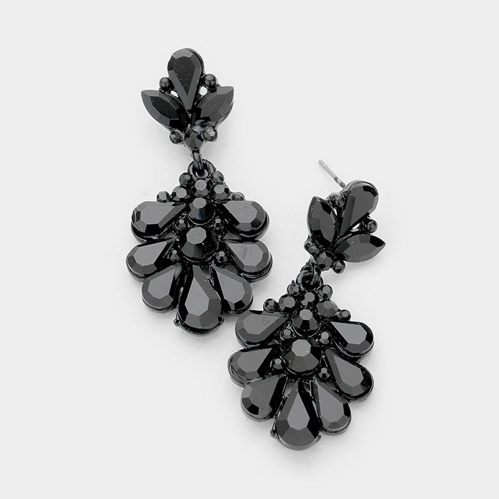 Little Girls Black Crystal Cluster Teardrop Pageant Earrings
