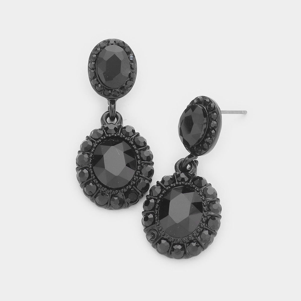 Little Girls Black Crystal Round Drop Earrings