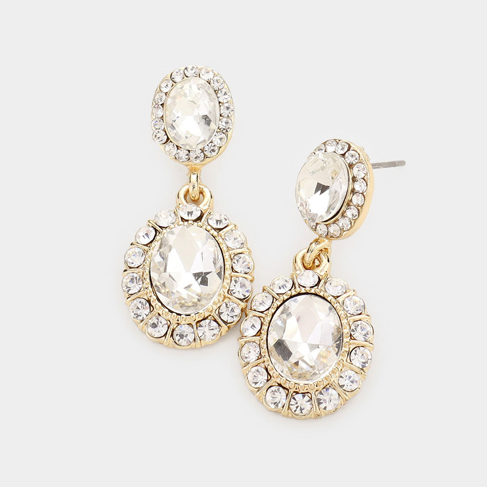 Little Girls Clear Crystal Round Drop Earrings on Gold