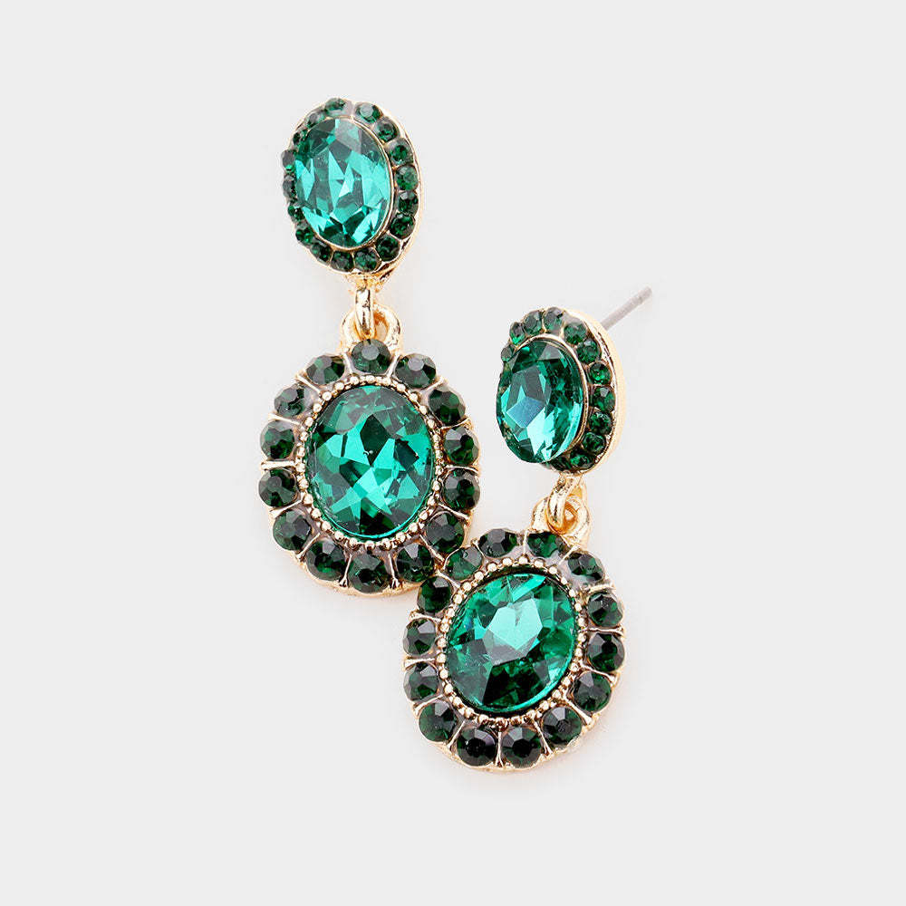 Little Girls Emerald Crystal Round Drop Earrings 