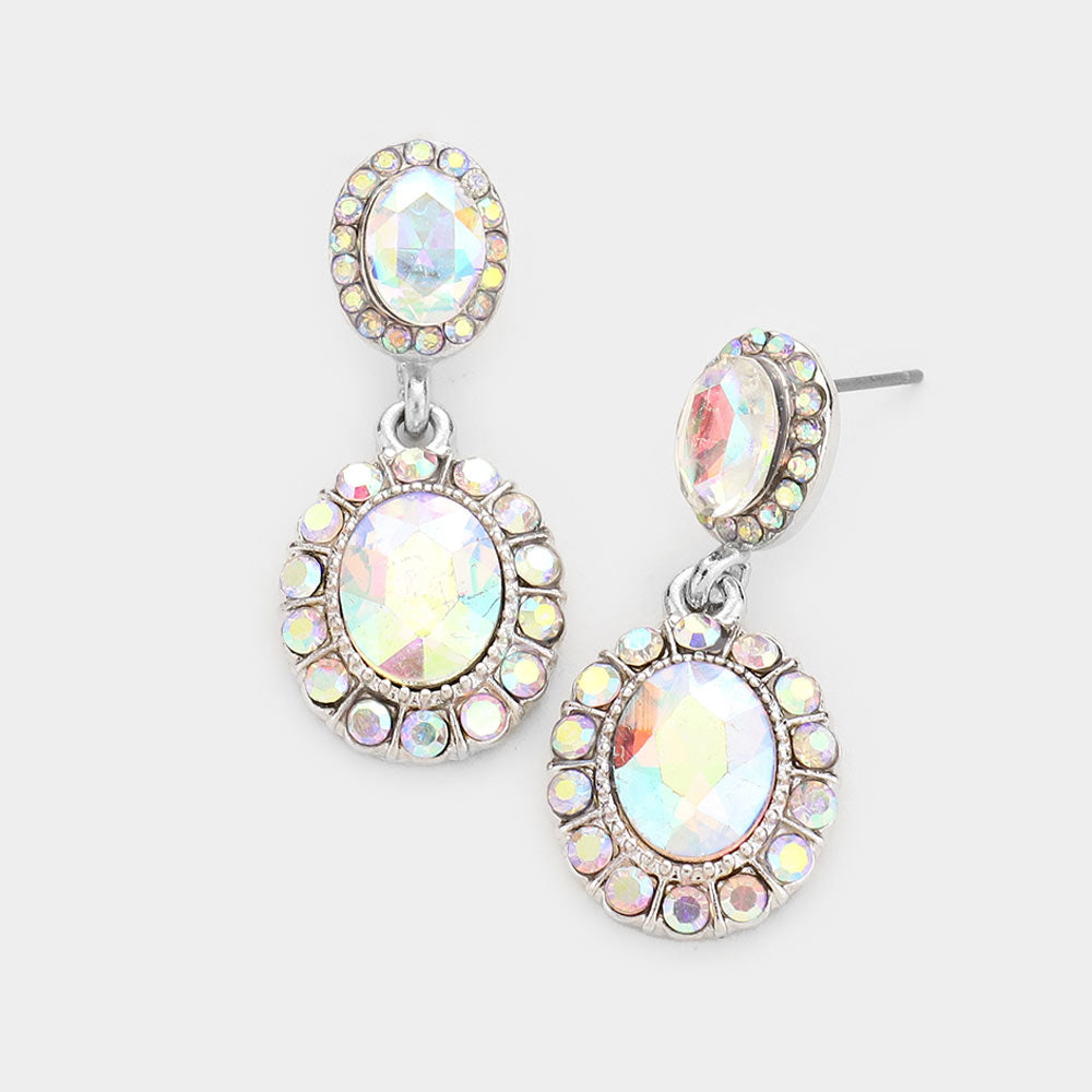 Little Girls AB Crystal Round Drop Earrings on Silver