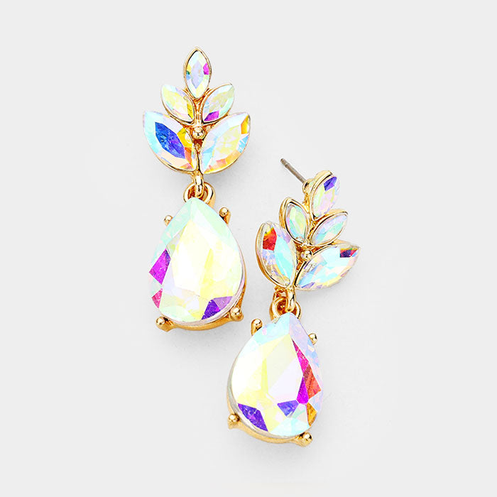 AB Crystal Teardrop Cluster Vine Evening Earrings