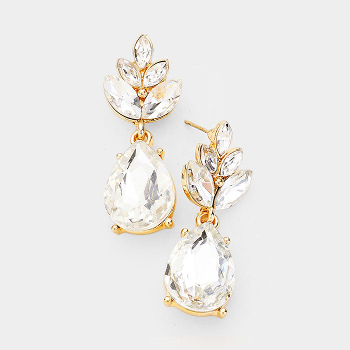 Clear Crystal Teardrop Cluster Vine Evening Earrings