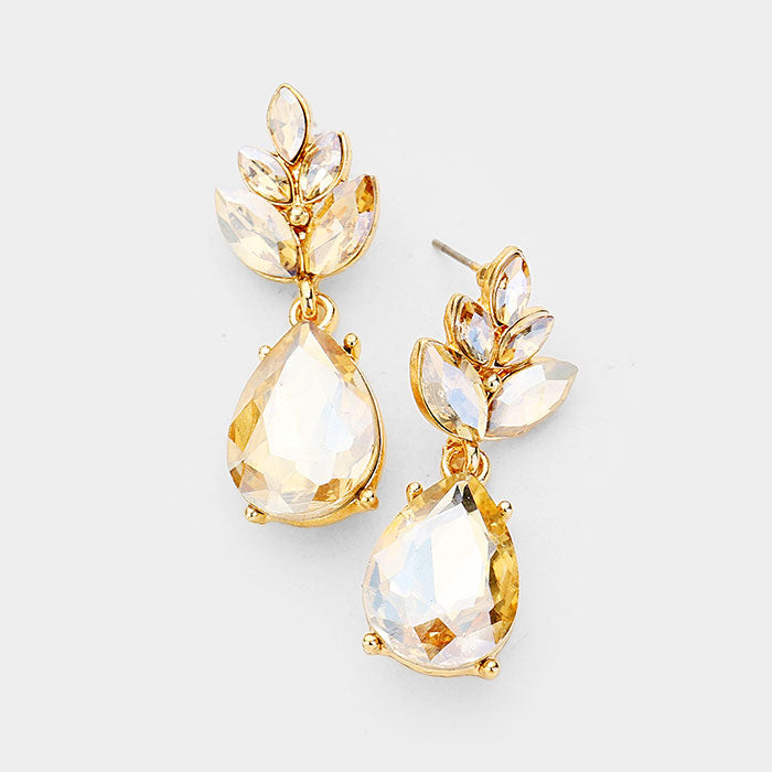 Topaz Crystal Teardrop Cluster Vine Evening Earrings