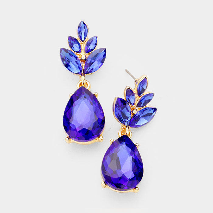 Sapphire Crystal Teardrop Cluster Vine Evening Earrings