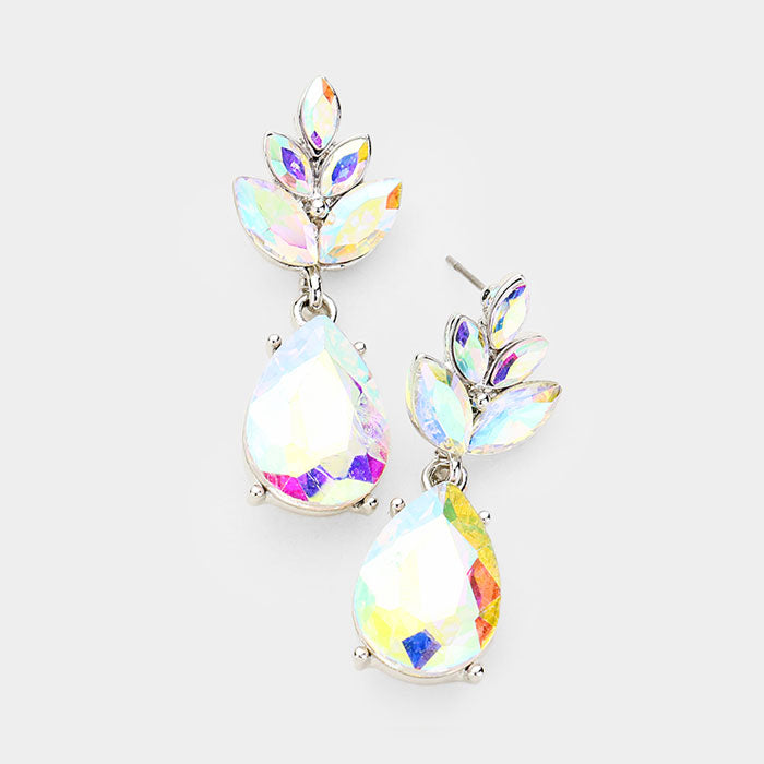 AB Crystal Teardrop Cluster Vine Evening Earrings