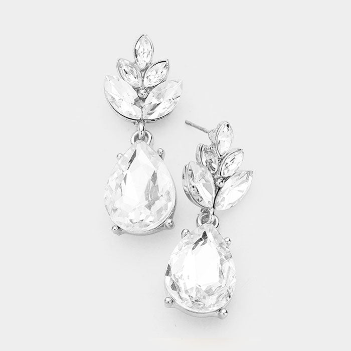 Clear Crystal Teardrop Cluster Vine Evening Earrings