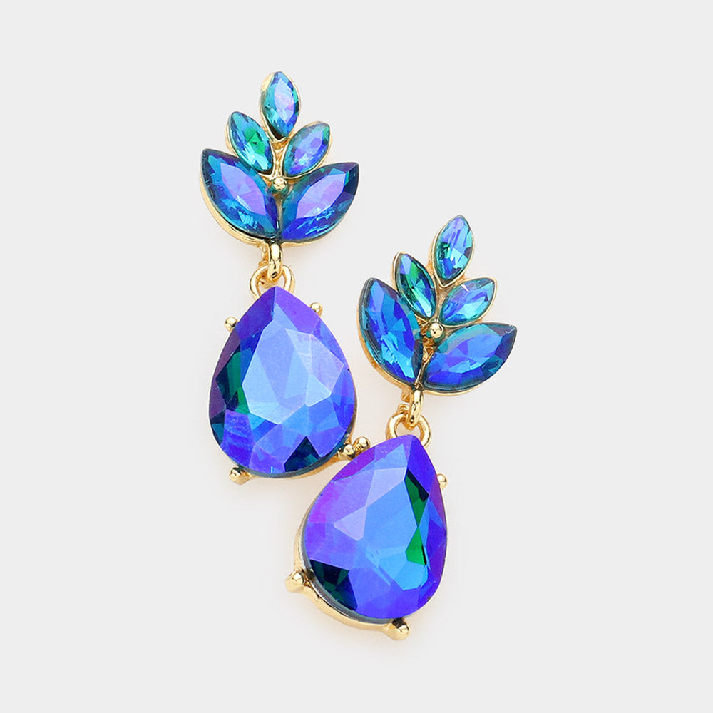Little Girls Blue AB Crystal Teardrop Cluster Earrings
