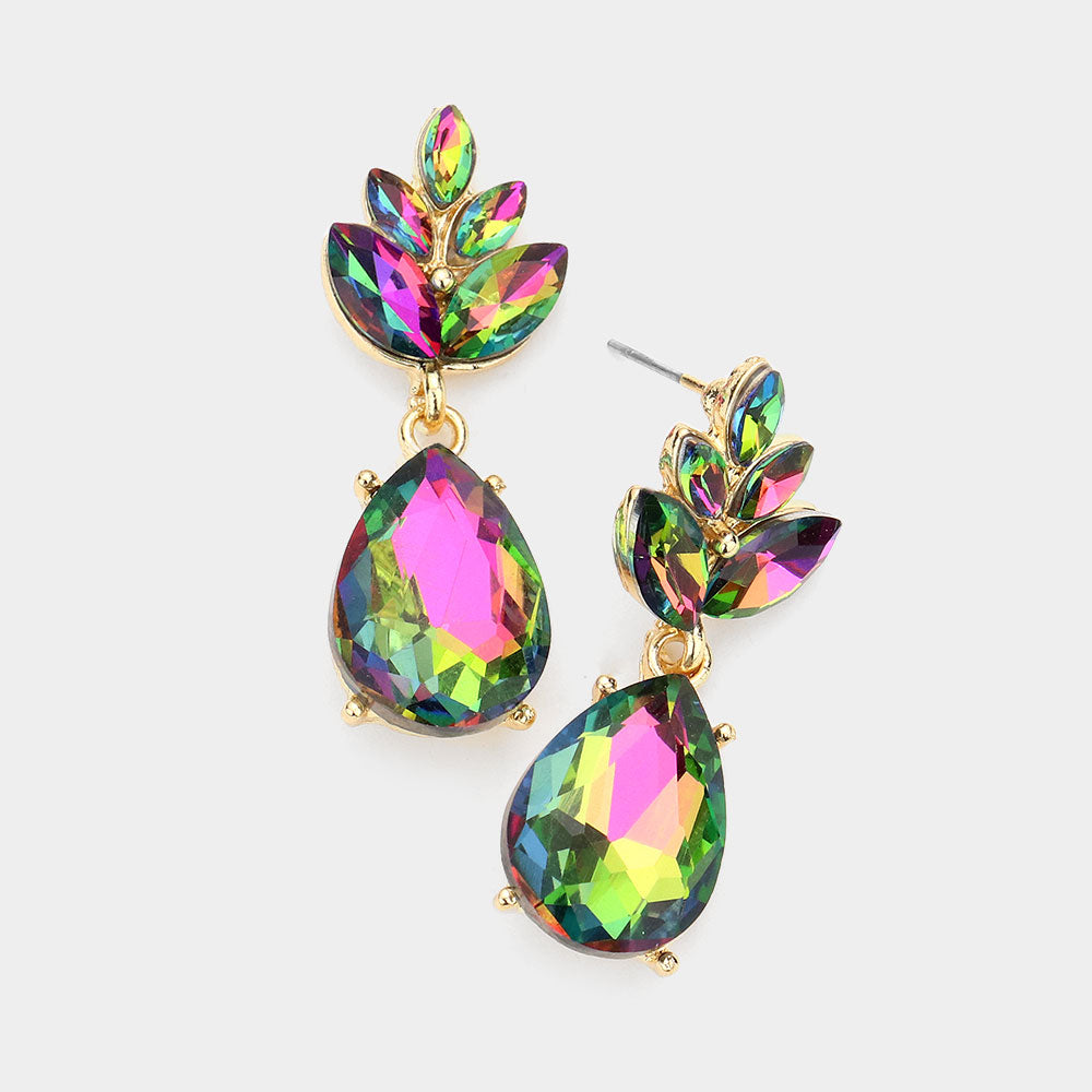 Little Girls Multi-Color Crystal Teardrop Cluster Earrings