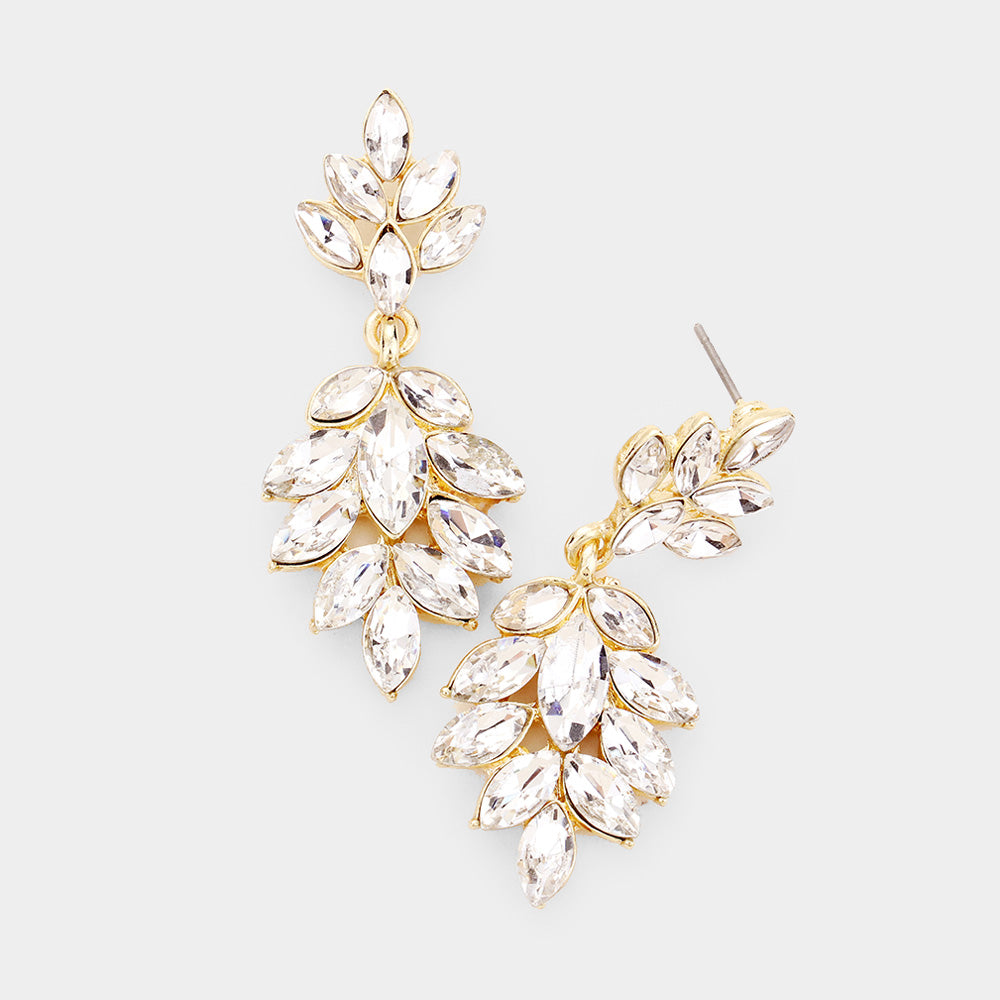 Clear Crystal Marquise Stone Drop Dangle Earrings on Gold | Prom Earrings | 434227