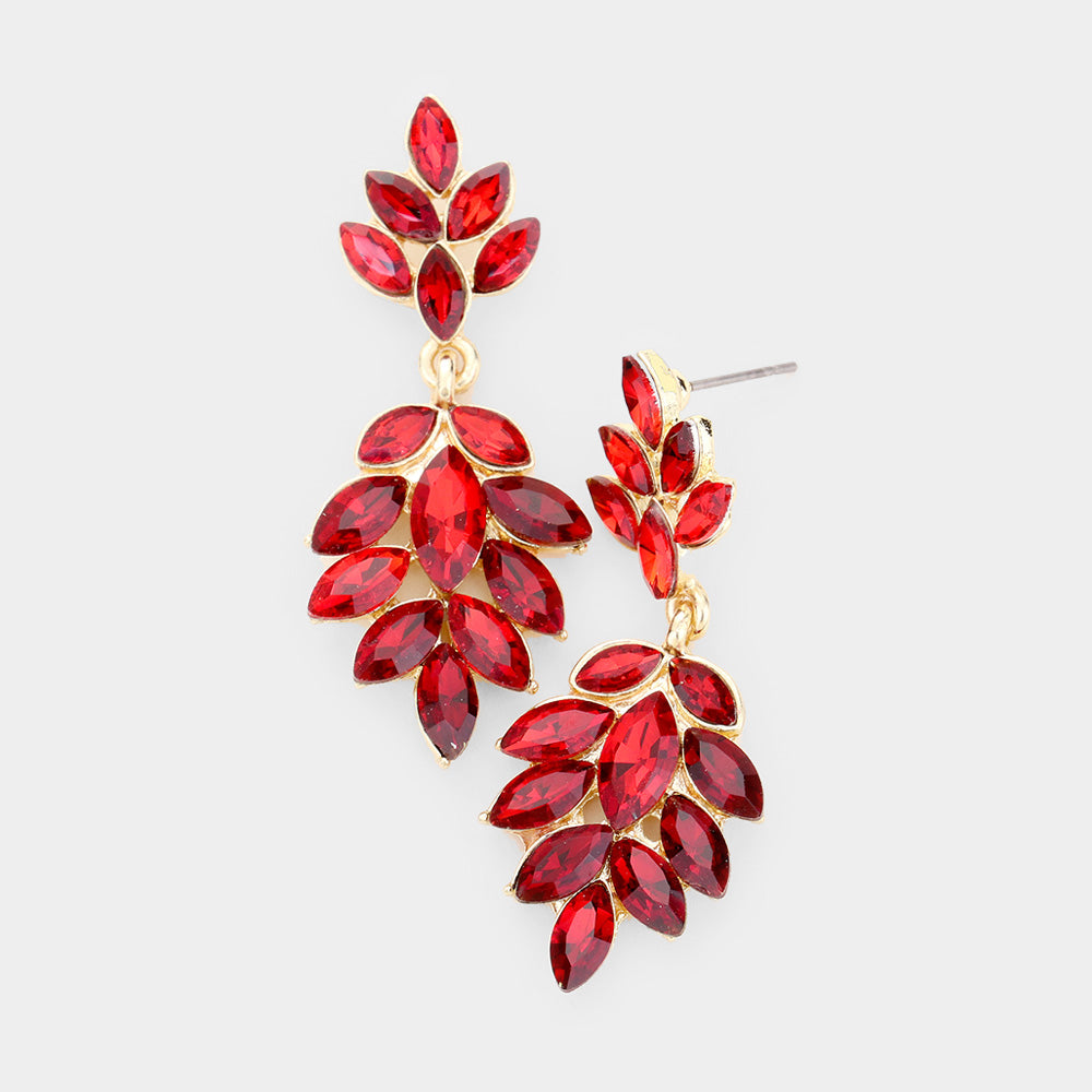 Red Crystal Marquise Stone Drop Dangle Earrings | Prom Earrings