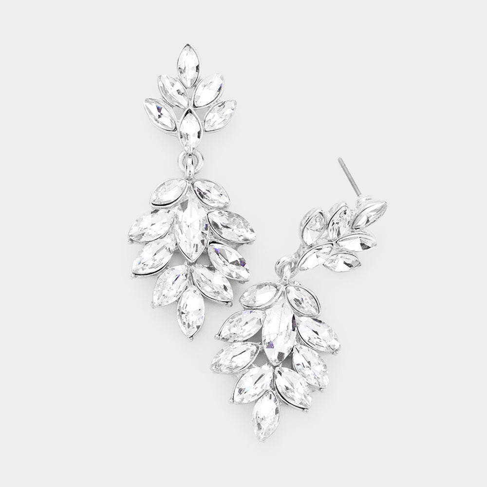 Clear Crystal Marquise Stone Drop Dangle Earrings | Prom Earrings