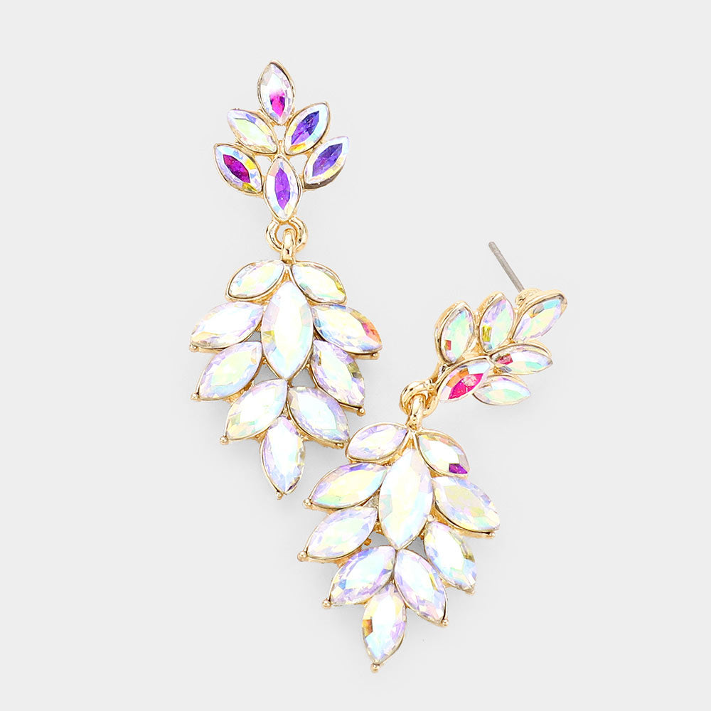 AB Crystal Marquise Stone Drop Dangle Earrings on Gold | Prom Earrings