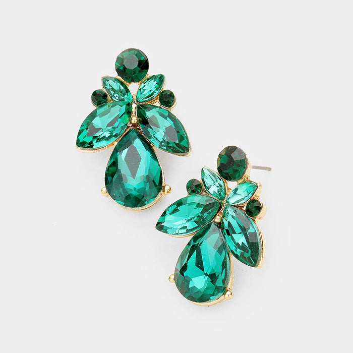 Small Emerald Crystal Marquise Floral Pageant Earrings | Interview Earrings