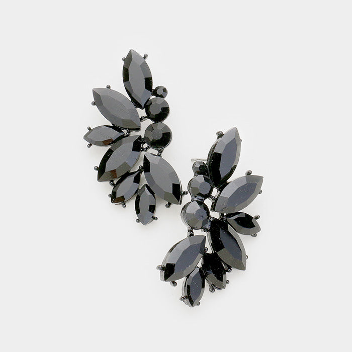 Black Crystal Rhinestone Marquise Cluster Interview Earrings | Pageant Earrings