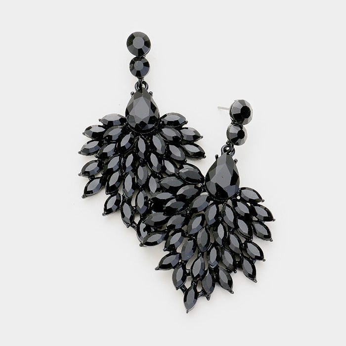 lack Marquise Crystal Cluster Pageant Drop Earrings 