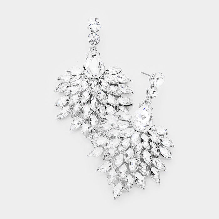 Clear Marquise Crystal Cluster Pageant Drop Earrings 
