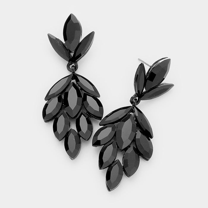 Black Crystal Marquise Cluster Pageant Earrings | Prom Earrings
