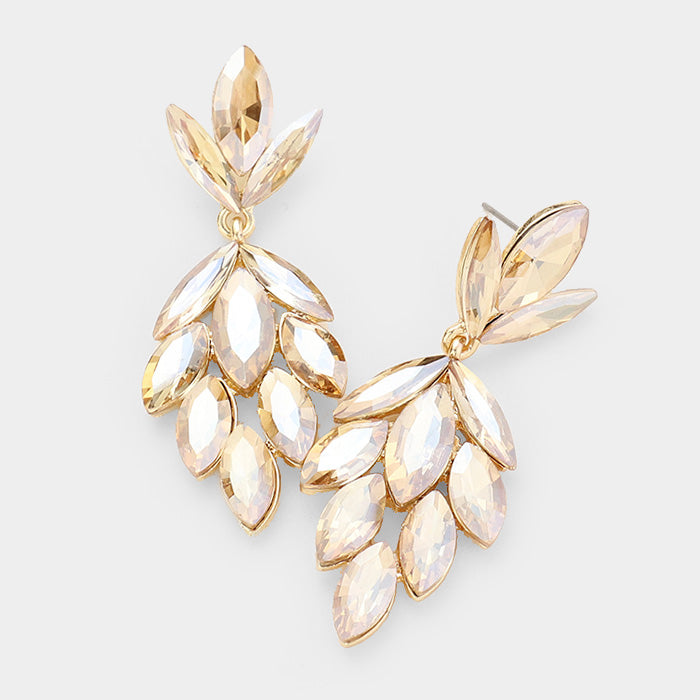 Light Topaz Crystal Marquise Cluster Pageant Earrings on Gold | Prom Earrings