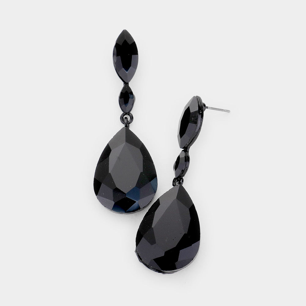Small Double Black Crystal Teardrop Earrings