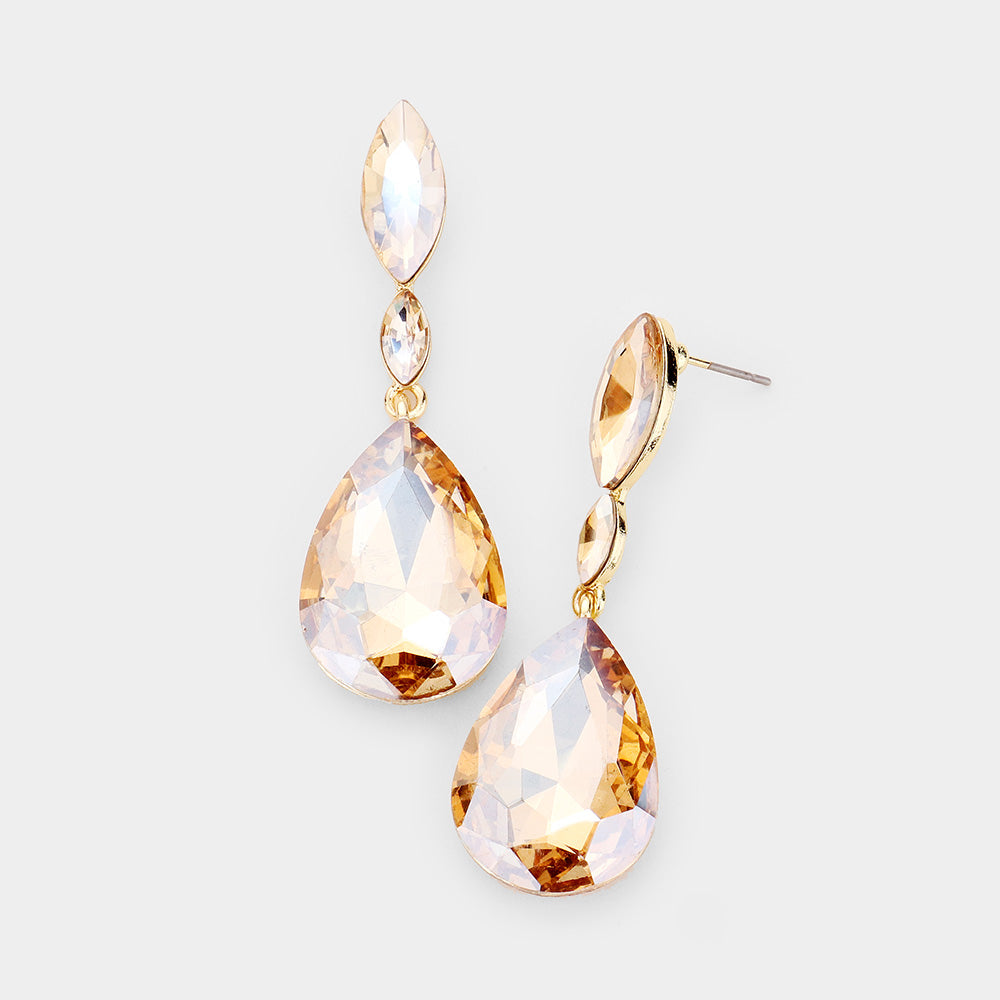 Small Double Gold Crystal Teardrop Earrings 