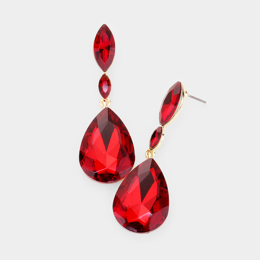 Small Double Red Crystal Teardrop Earrings 