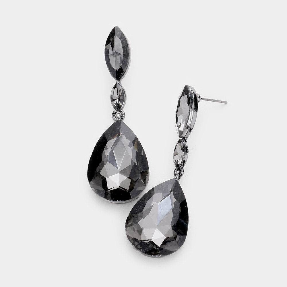 Small Double Black Diamond Crystal Teardrop Earrings  | 468012