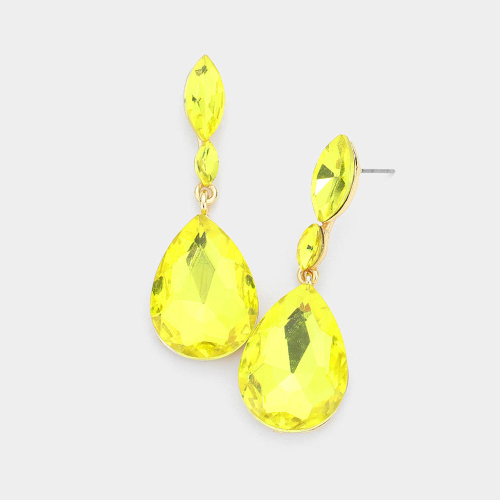 Small Double Yellow Crystal Teardrop Earrings 