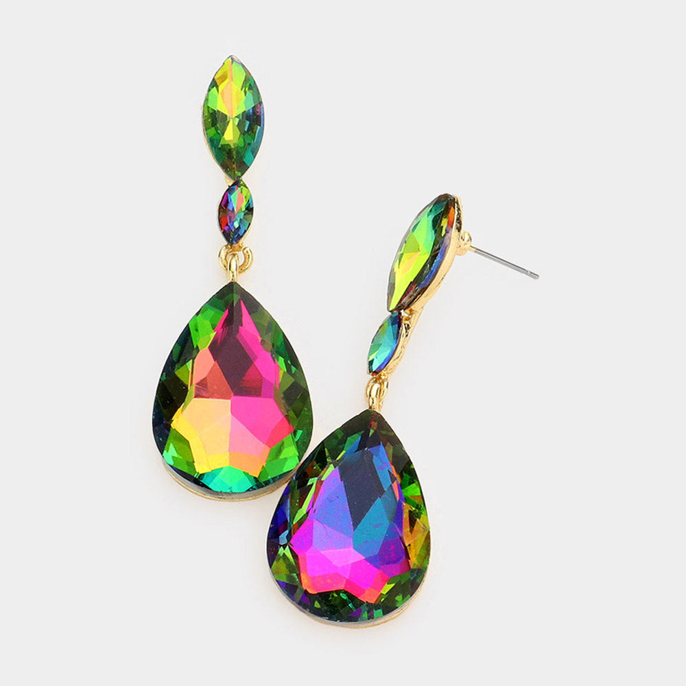 Small Double Multi-Color Crystal Teardrop Earrings