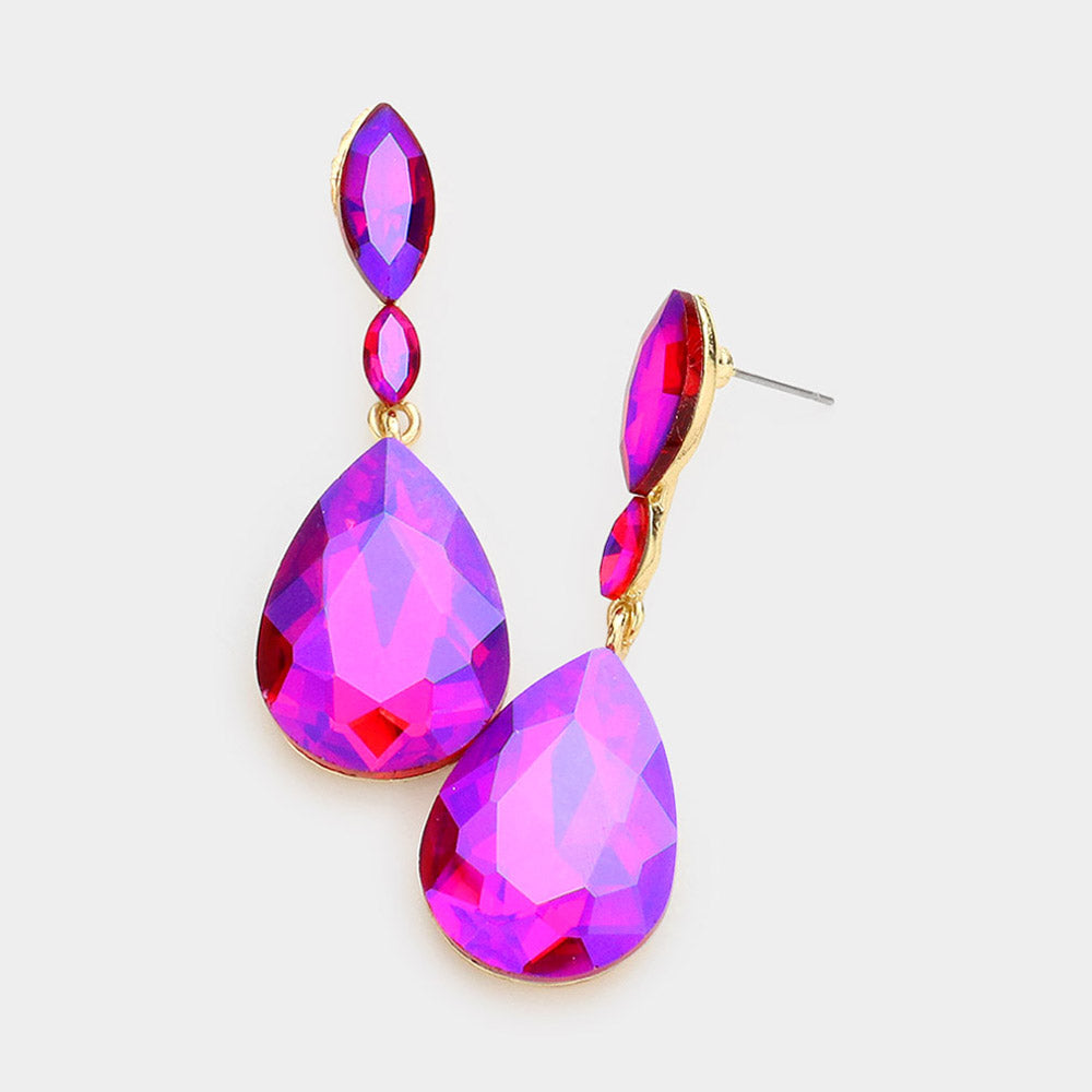 Small Double Purple AB Crystal Teardrop Earrings