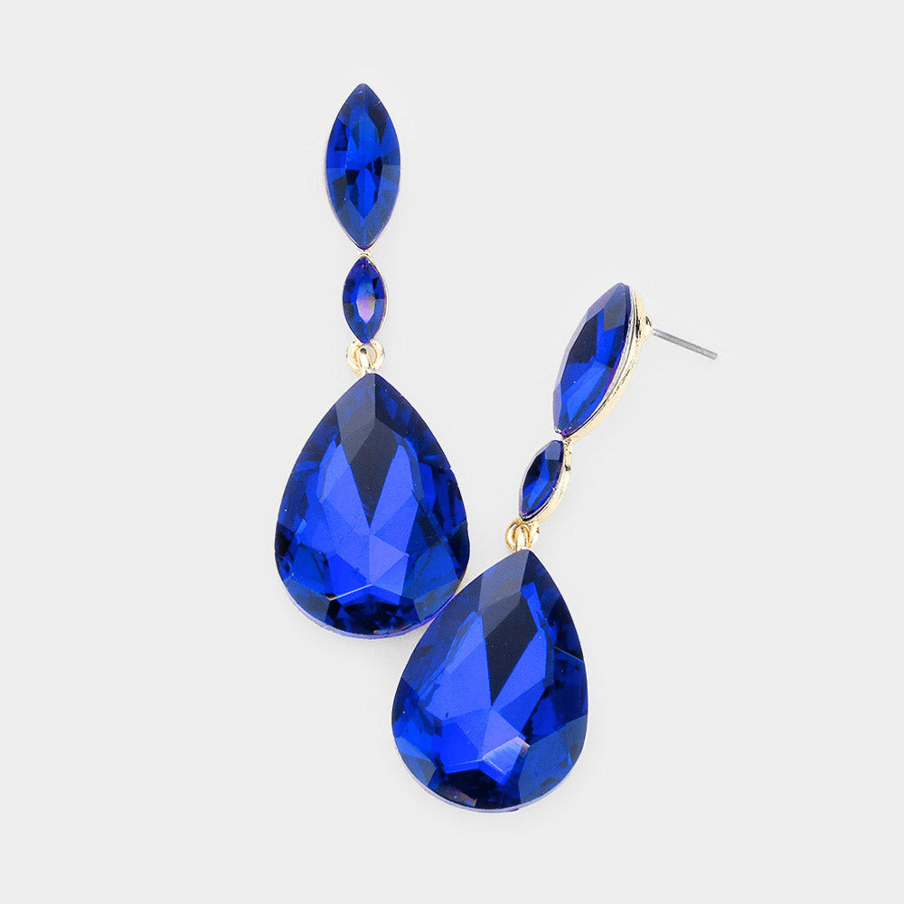 Small Double Sapphire Crystal Teardrop Earrings