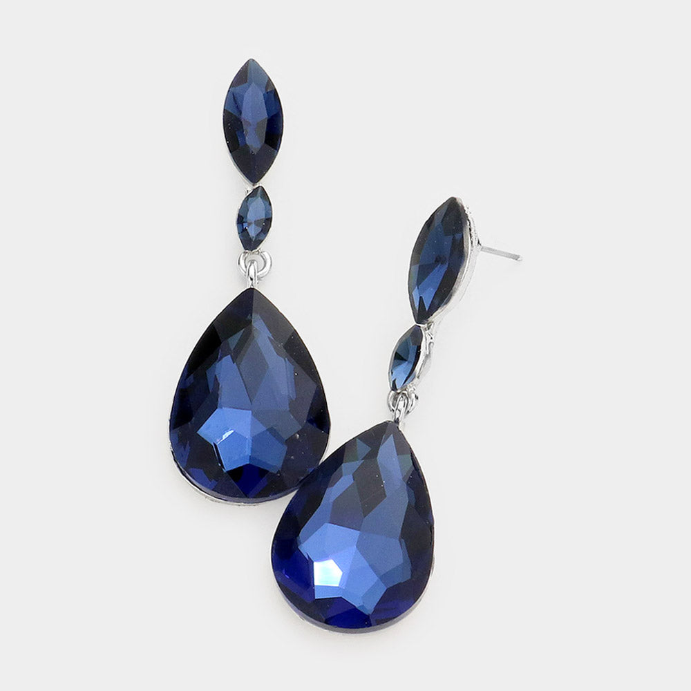 Small Double Navy Crystal Teardrop Earrings