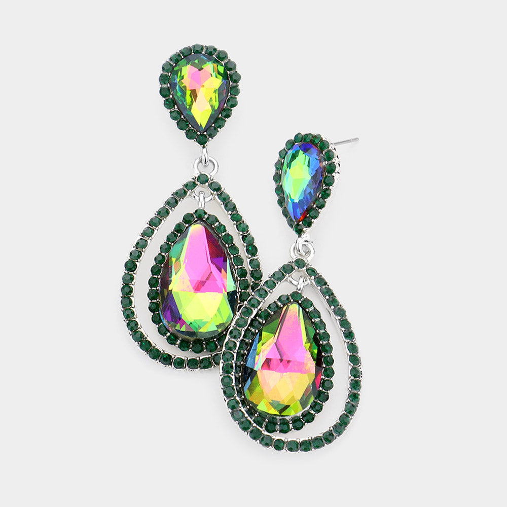 Multi-Color Double Surrounded Teardrop Earring