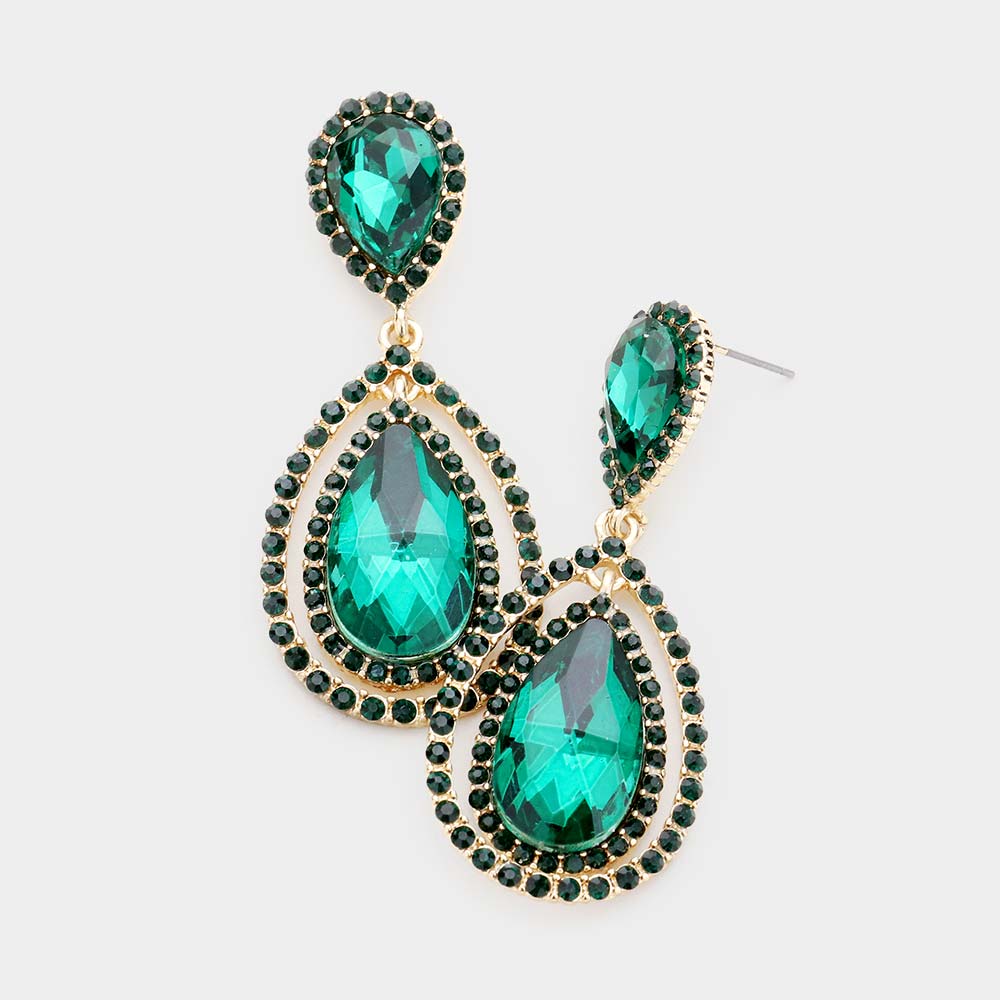 Emerald Double Surrounded Teardrop Earrings | 474915