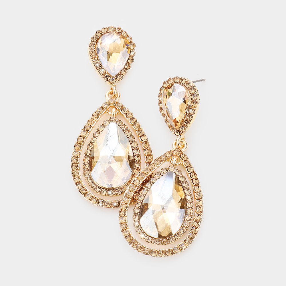 Topaz Double Surrounded Teardrop Earrings on Gold | 486787