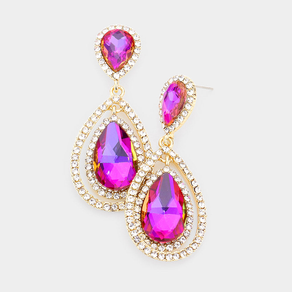 Purple Double Surrounded Teardrop Earring