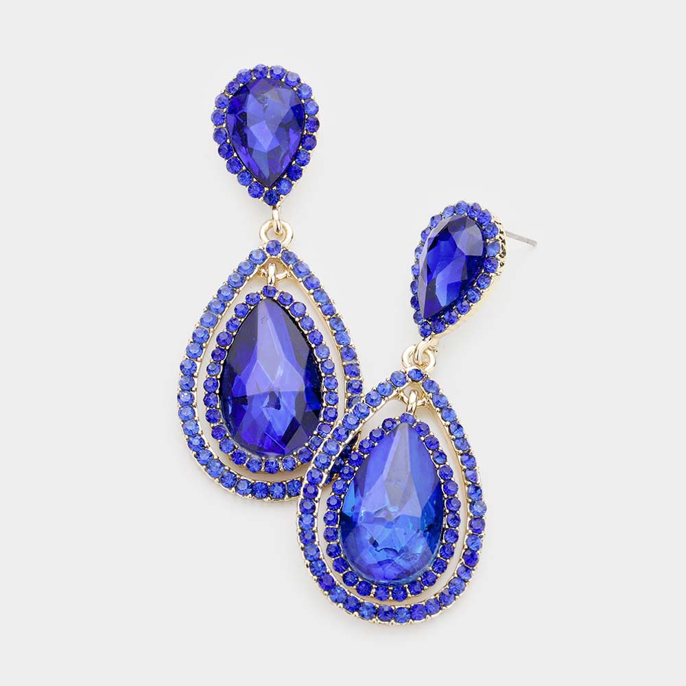 Sapphire Double Surrounded Teardrop Earrings | 474916