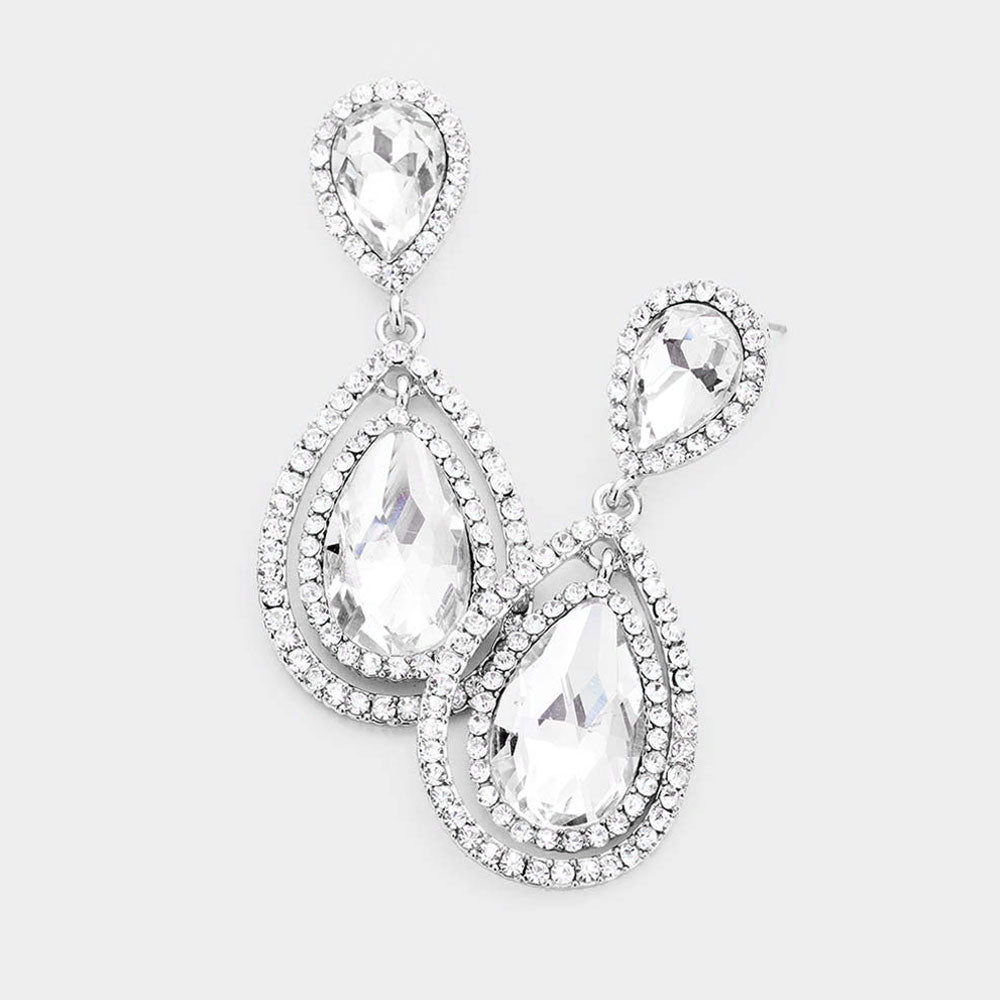 Clear Double Surrounded Teardrop Earring