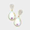 AB Teardrop and Cluster Rhinestone Pageant Drop Earrings on Gold